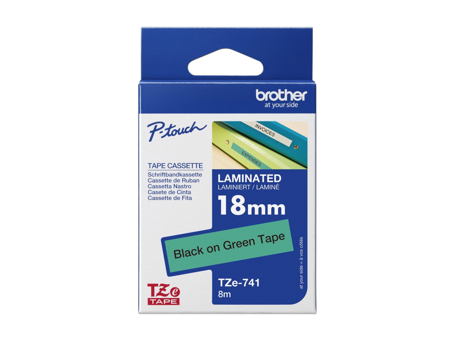 Brother TZ-E741, 18mm black on green tape | Brother