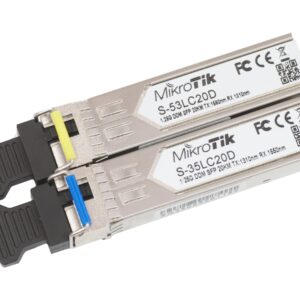 MikroTik Pair of SFP modules S-3553LC20D (S-35LC20D 1.25G SM 20km T1310nm/R1550nm + S-53LC20D 1.25G SM 20km T1550nm/R1310nm) | MikroTik | Maximum transfer distance 20000 m