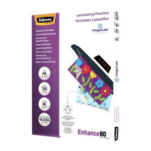 Fellowes | Laminating Pouch PREMIUM | A4 | Clear | Enhance 80 Micron thickness, 216x303 mm - A4, 100 pcs; Unique directional arrow quality mark disappears when laminated.