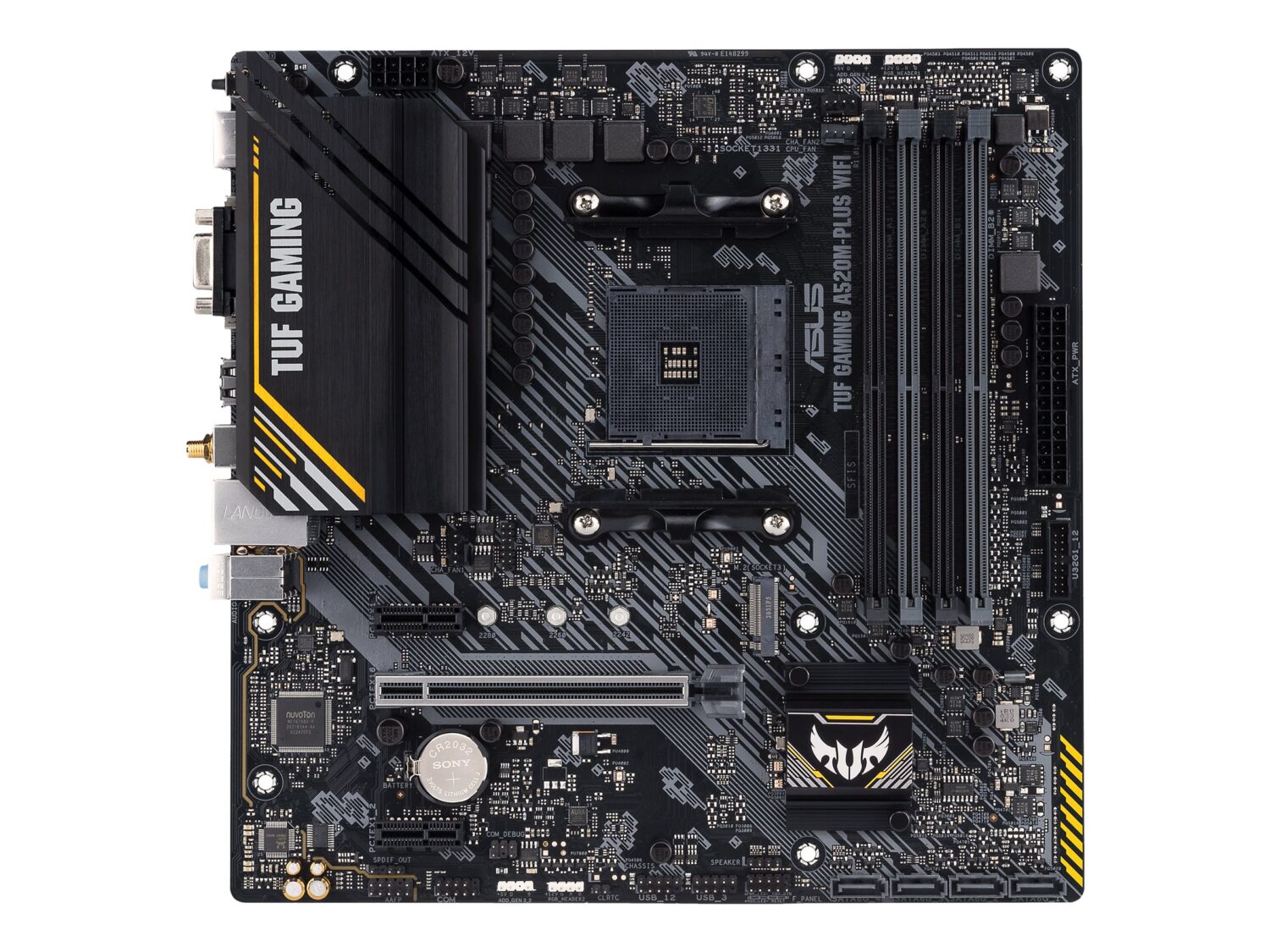 Asus | TUF GAMING A520M-PLUS | Processor family  AMD | Processor socket AM4 | DDR4 | Memory slots 4 | Supported hard disk drive interfaces SATA, M.2 | Number of SATA connectors 4 | Chipset  AMD A520 | Micro ATX
