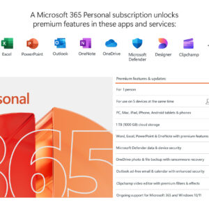 Microsoft | 365 Personal | QQ2-00012 | ESD | 1 PC/Mac user(s) | License term 1 year(s) | All Languages | Eurozone