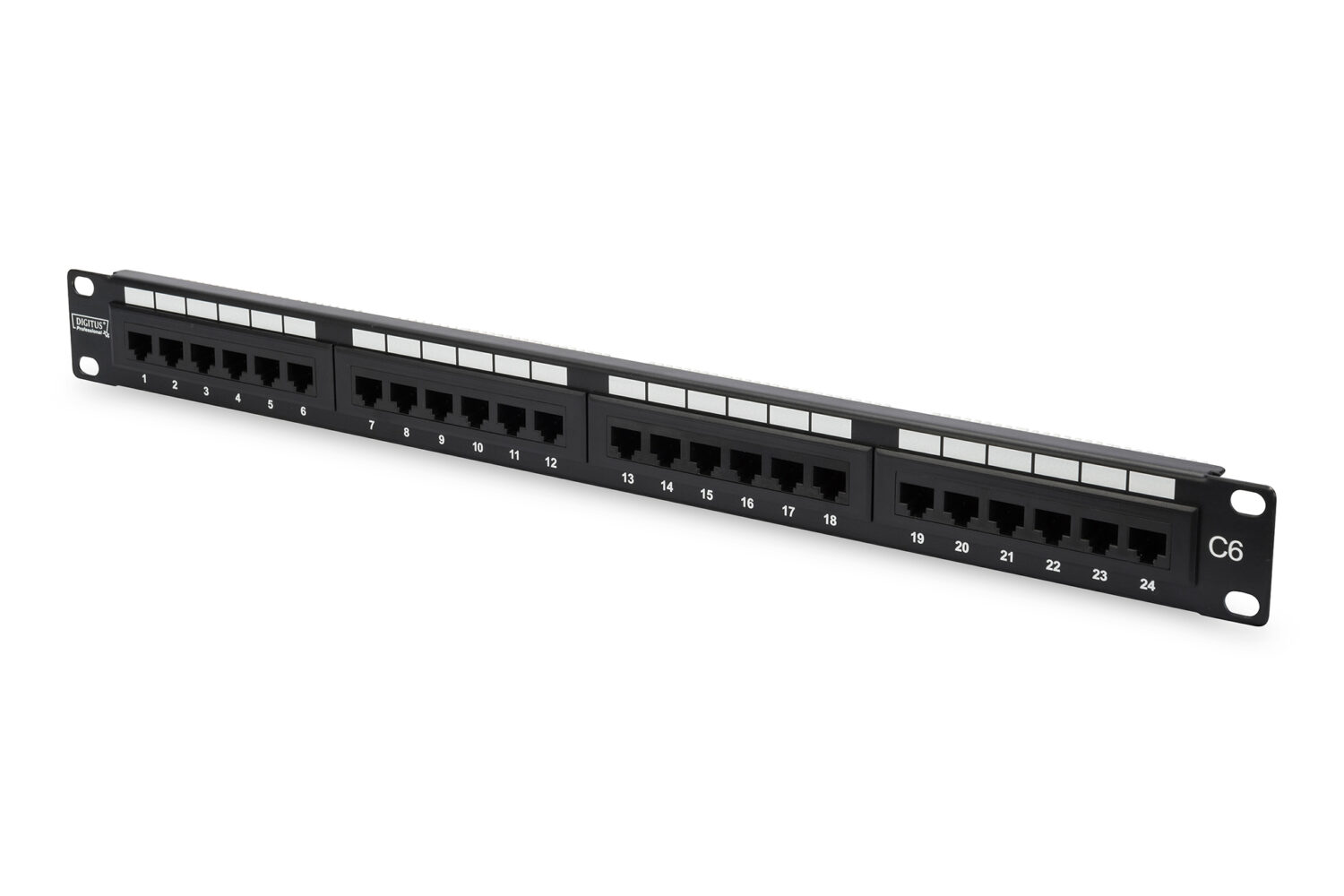 Digitus | Patch Panel | DN-91624U | Black | Category: CAT 6; Ports: 24 x RJ45; Retention strength: 7.7 kg; Insertion force: 30N max | 48.2 x 4.4 x 10.9 cm