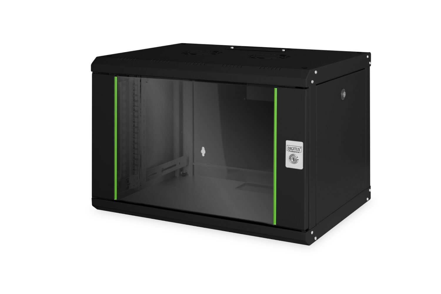 Digitus | Wall Mounting Cabinet | DN-19 07-U-SW | Black | IP protection class: IP20; Front door: Glass door, single opening; Cabinet type: Wall mounting cabinet; Equipment mounting depth min.-max.: 305-370 mm; Load capacity: 100 kg; Dimensions 420 x 600 x 450 mm,