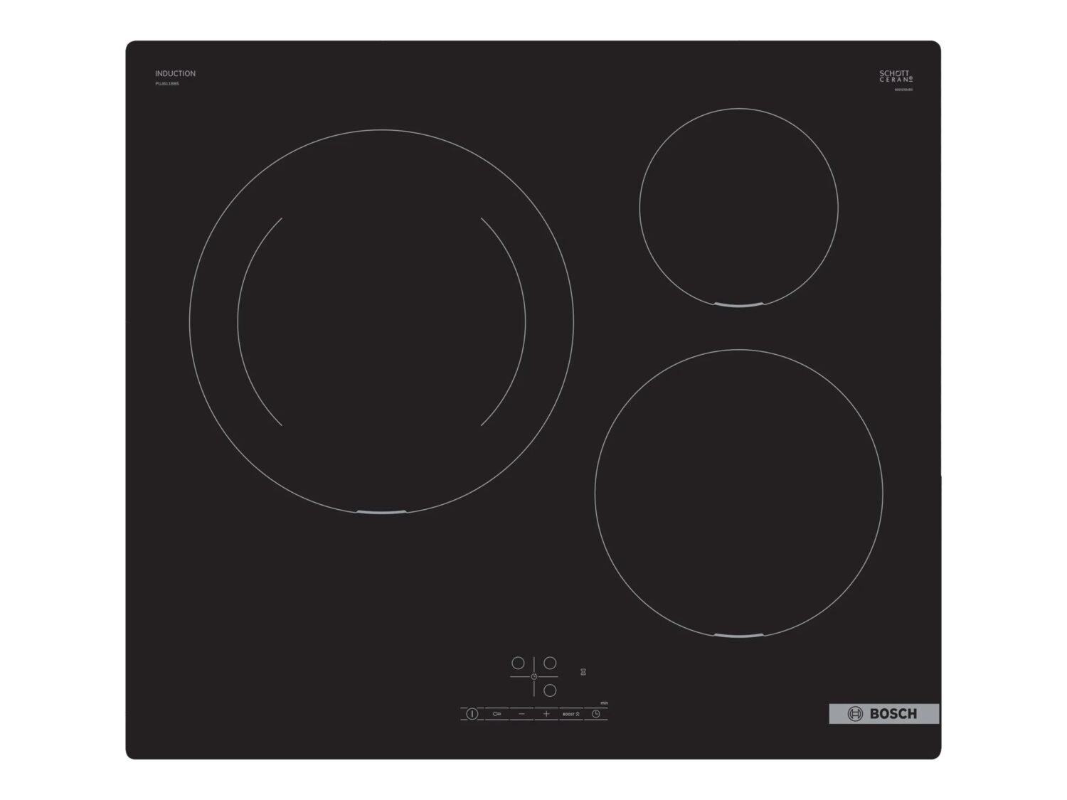 Bosch | PUJ611BB5E | Induction | Number of burners/cooking zones 3 | Touch | Timer | Black