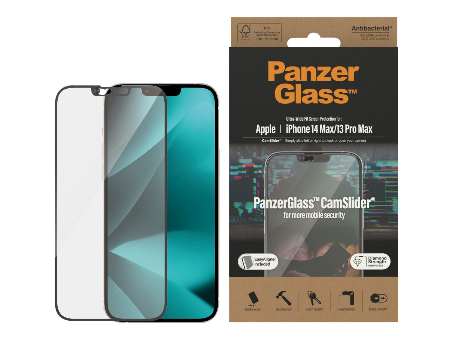PanzerGlass | CamSlider | Apple | iPhone 14 Plus/13 Pro Max | Tempered glass | Clear | Protects the entire screen; 100% touch; Easy to install | Screen protector