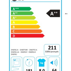 LG | Dryer Machine | RH80V3AV6N | Energy efficiency class A++ | Front loading | 8 kg | LED | Depth 69 cm | Wi-Fi | White