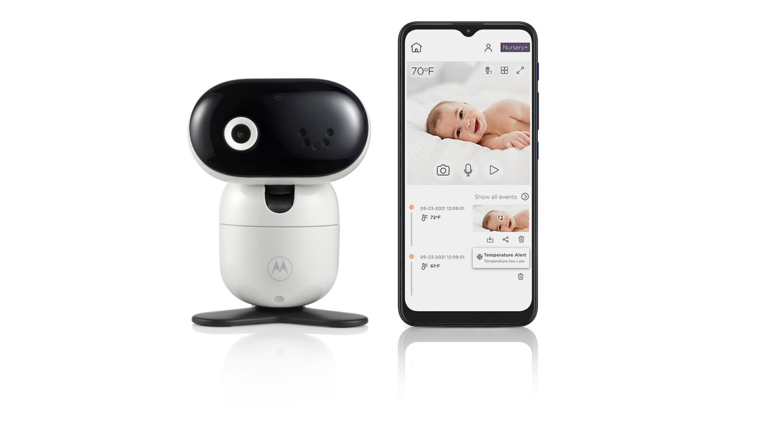 Motorola | Wi-Fi HD Motorized Video Baby Camera | PIP1010 | Remote pan, tilt and zoom; Two-way talk; Secure and private connection; 24-hour event monitoring  and streaming; Wi-Fi connectivity for in-home and on-the-go viewing; Room temperature monitoring; Infrared night vision; High sensitivity microphone; Wall Mount (using bracket provided) | White/Black