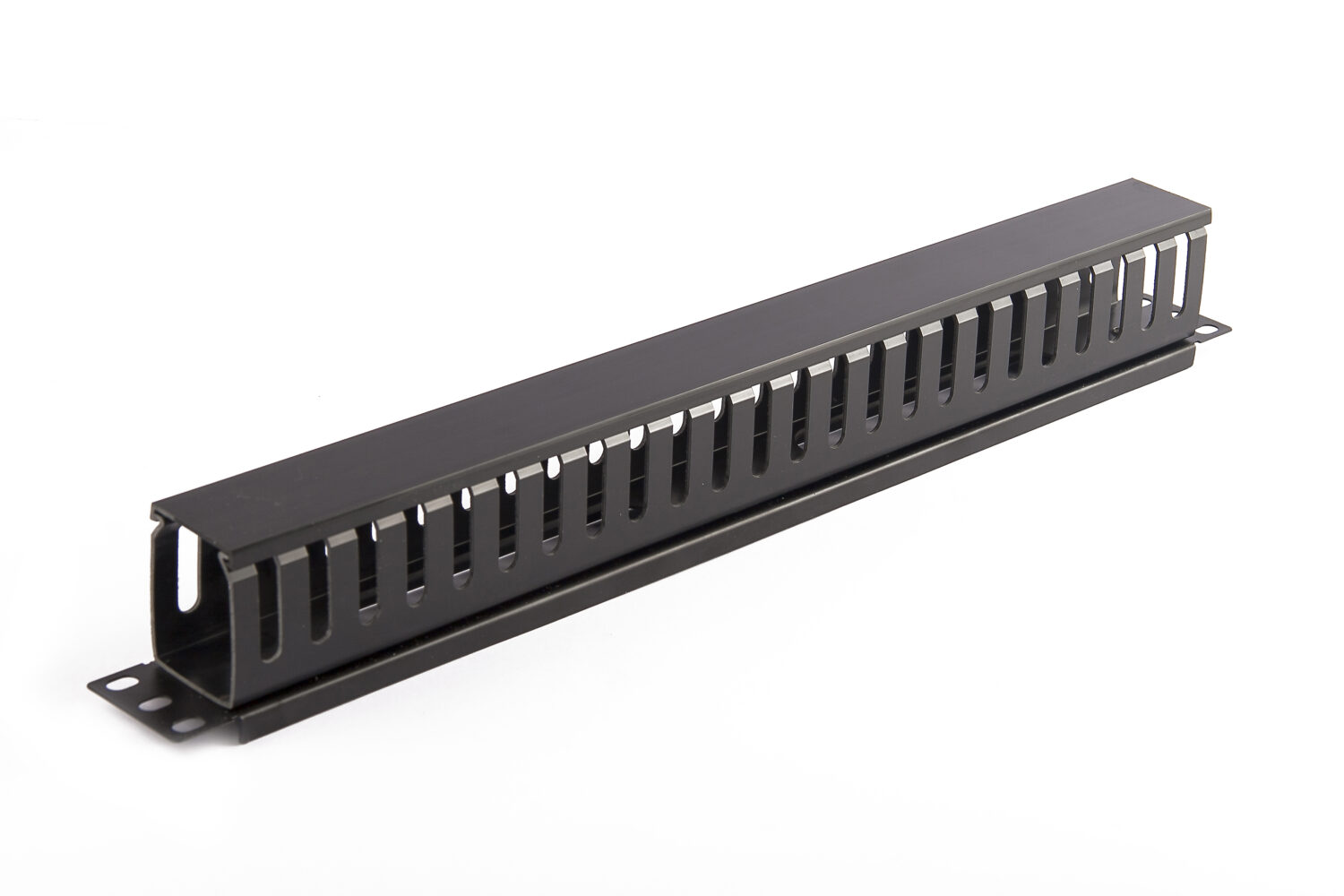 SOMI Networks | 19“ Cable Management Bar with Plastic Duct and Cover | CMB-04 | Black | Ring Diameter 45x50mm