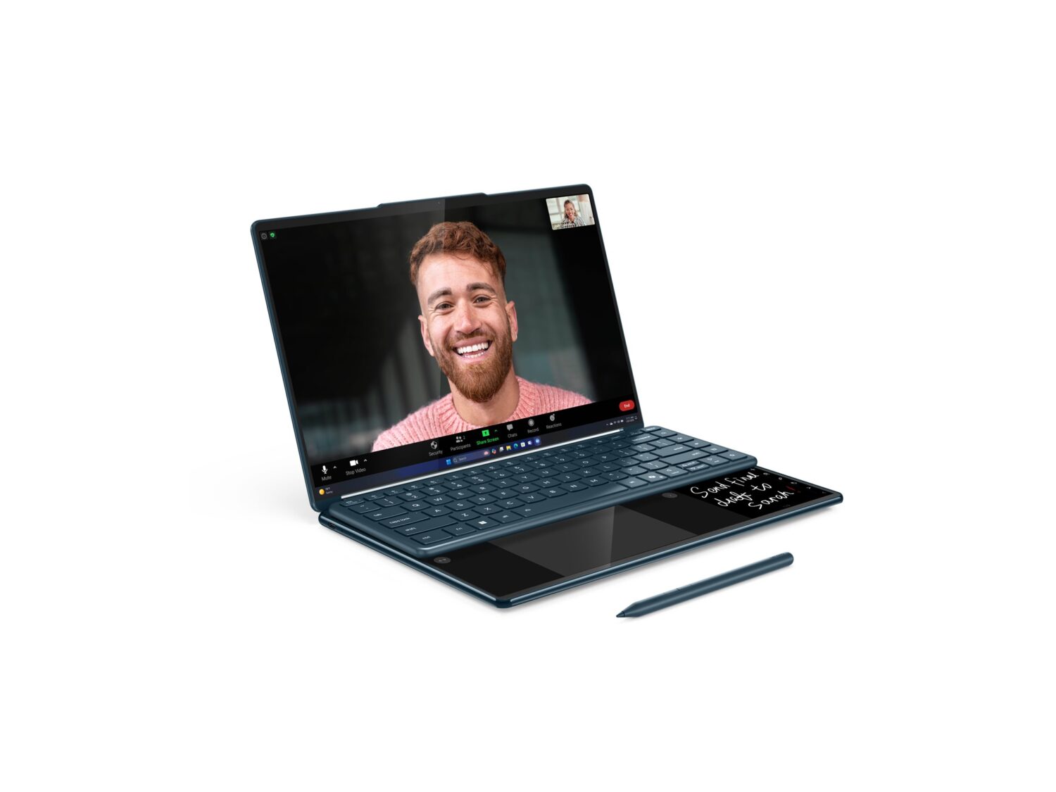 Lenovo Yoga Book 9 14IAH10 | Tidal Teal | 2x14 " | OLED | Touchscreen | 2.8K WQXGA+ | 2880 x 1800 pixels | Glossy | Intel Core Ultra 7 | 255H | 32 GB | Soldered LPDDR5x | Solid-state drive capacity 1000 GB | Intel Arc Graphics | Windows 11 Pro | 802.11be | Bluetooth version 5.4 | Keyboard language Nordic | Keyboard backlit | Warranty 24 month(s) | Battery warranty 12 month(s)