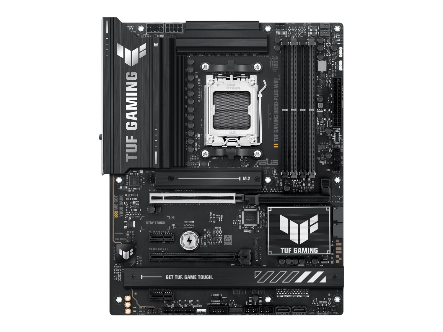 Asus TUF GAMING B850-PLUS WIFI | Processor family AMD | Processor socket AM5 | DDR5 DIMM | Number of SATA connectors 4