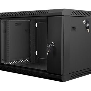 Lanberg Rack cabinet 19" wall-mount 6U/600x450 (flat pack) with glass door V2, black | Lanberg